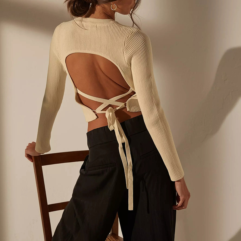 Yellow rib tie back crop top