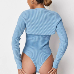 Blue rib knit layered bodysuit