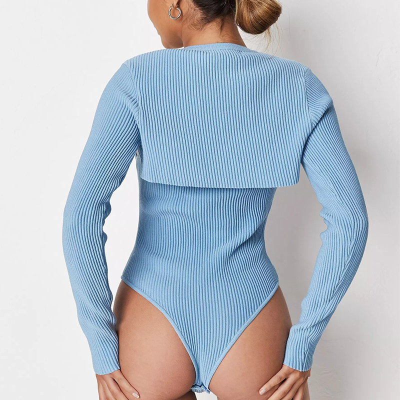 Blue rib knit layered bodysuit