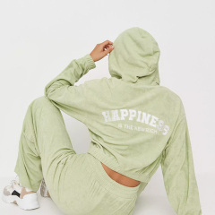 Mint happiness crop zip through towelling hoodie