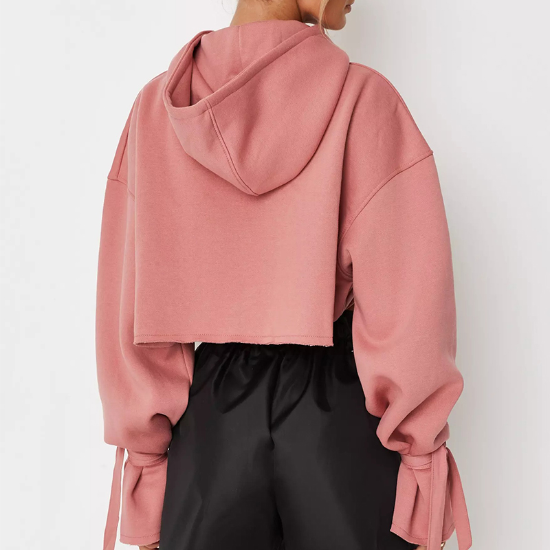 Rose missguided extreme crop tie sleeve hoodie