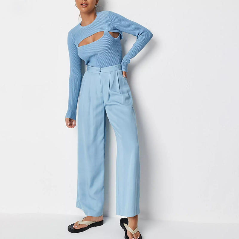 Blue rib knit layered bodysuit
