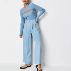 Blue rib knit layered bodysuit