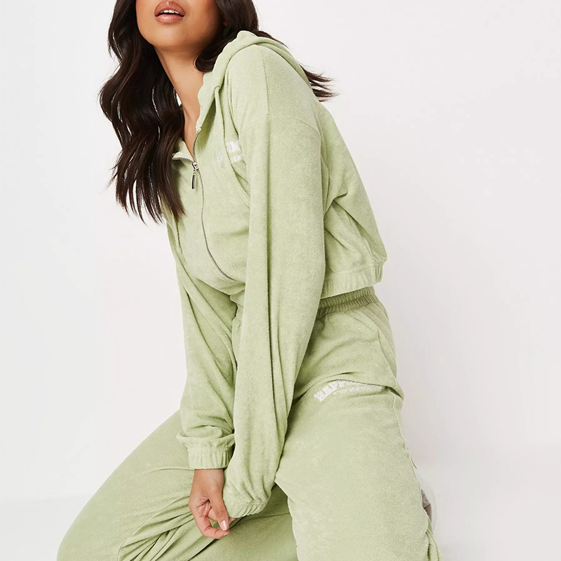 Mint happiness crop zip through towelling hoodie