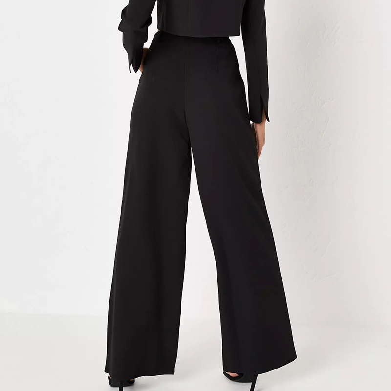 tall black tailored wide leg trousers