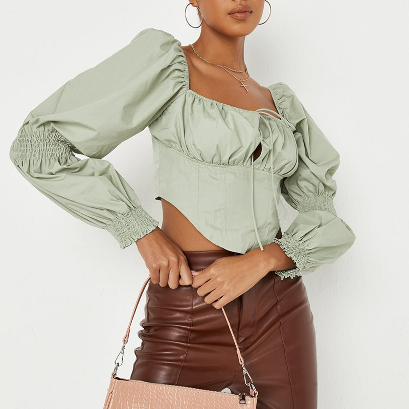 Sage Poplin Milkmaid Corset Top