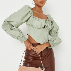 Sage Poplin Milkmaid Corset Top
