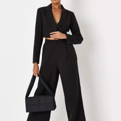 tall black tailored wide leg trousers