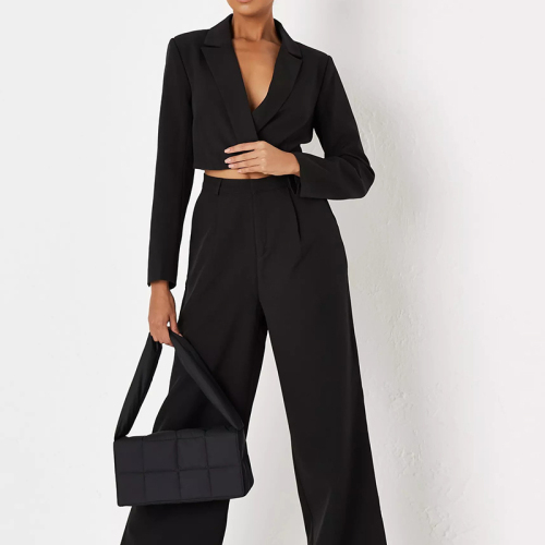 tall black tailored wide leg trousers