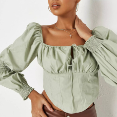 Sage Poplin Milkmaid Corset Top