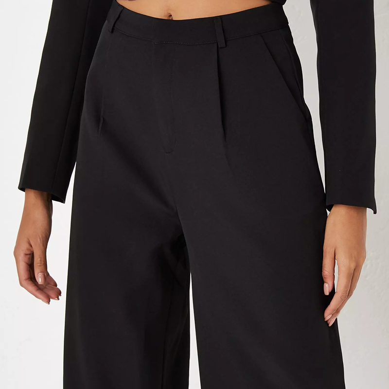 tall black tailored wide leg trousers