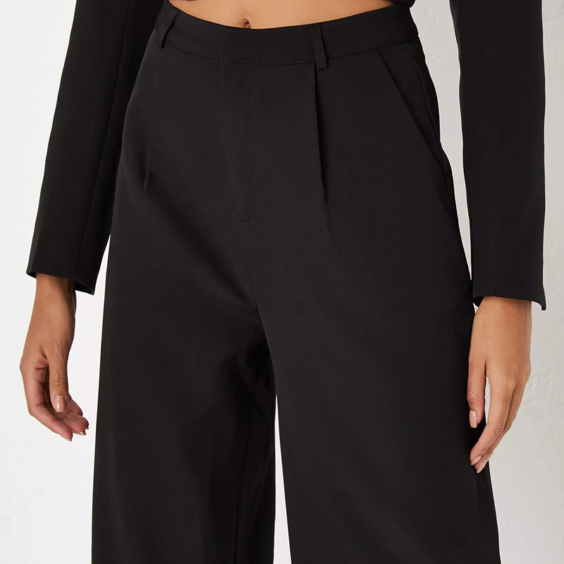 tall black tailored wide leg trousers