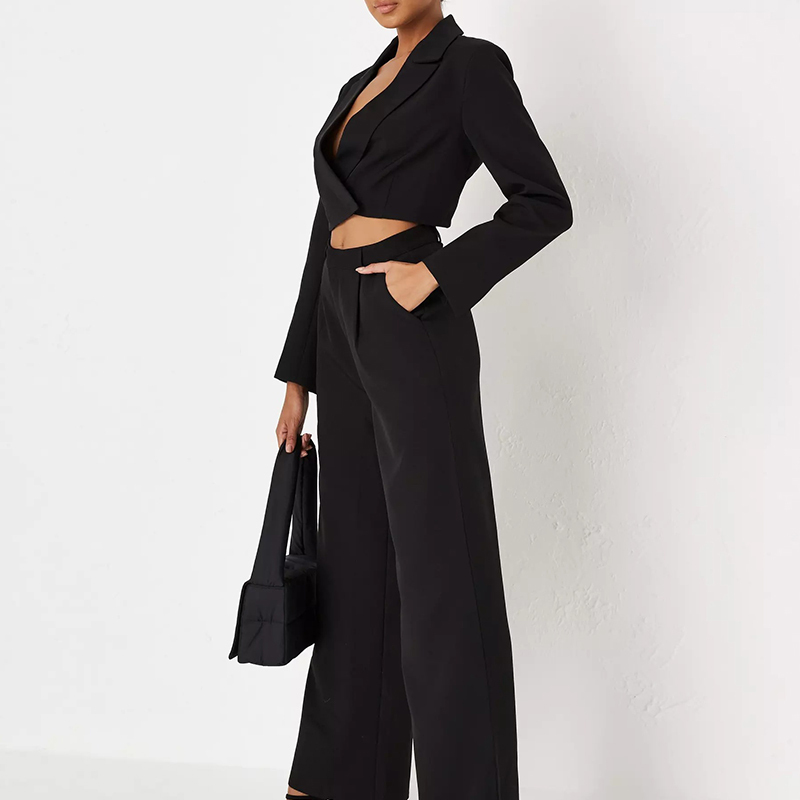 tall black tailored wide leg trousers