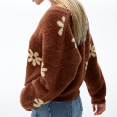 V-Neck Fuzzy Floral Sweater