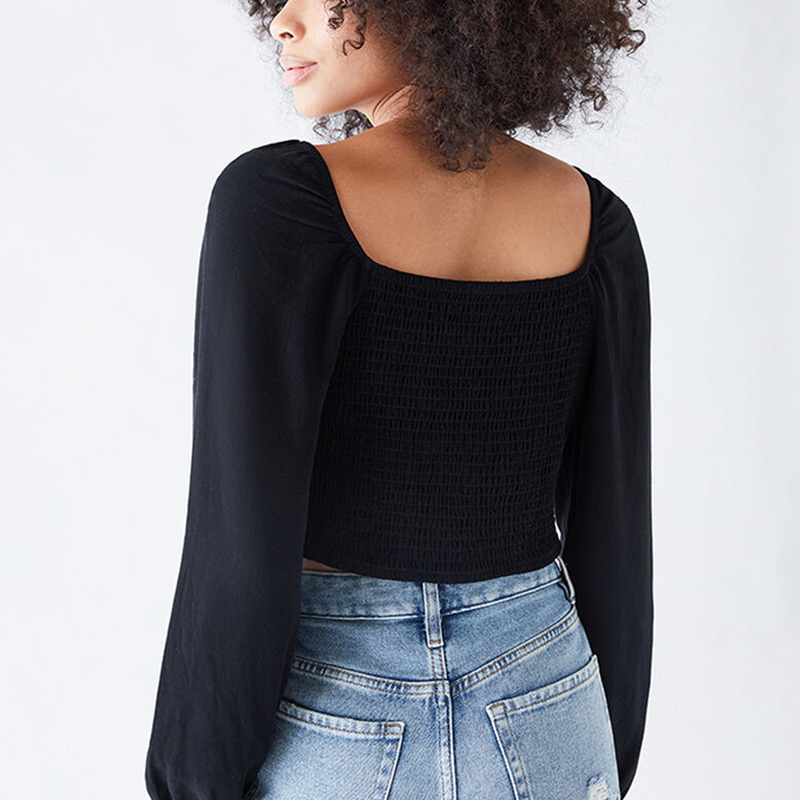 Long Sleeve Tie Front Bustier Top