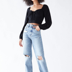 Long Sleeve Tie Front Bustier Top