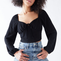 Long Sleeve Tie Front Bustier Top