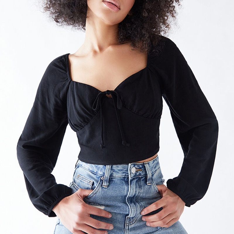 Long Sleeve Tie Front Bustier Top