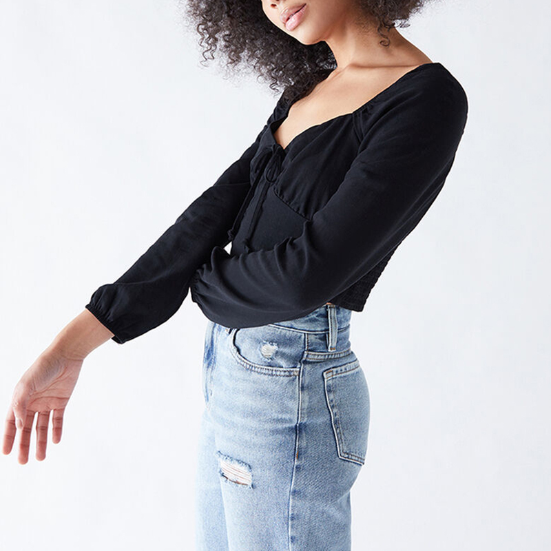 Long Sleeve Tie Front Bustier Top