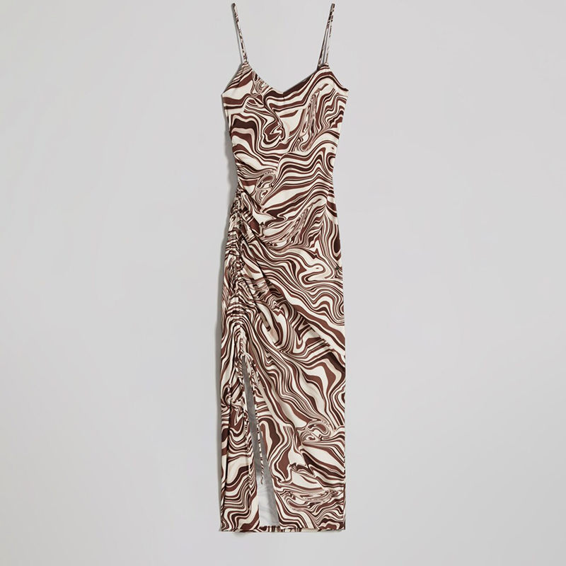 Printed pleated midi dress