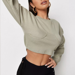 Tall khaki rib corset detail cropped sweatshirt