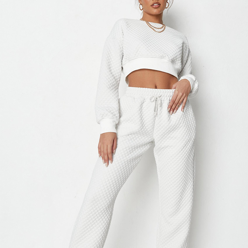 White quilted sweatshirt and joggers co ord set