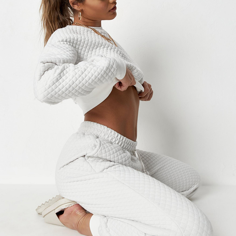 White quilted sweatshirt and joggers co ord set