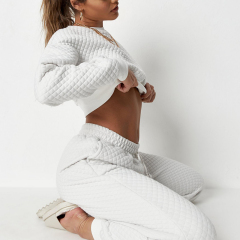 White quilted sweatshirt and joggers co ord set