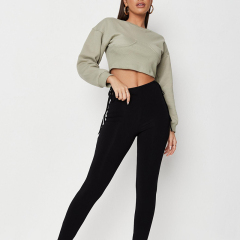 Tall khaki rib corset detail cropped sweatshirt