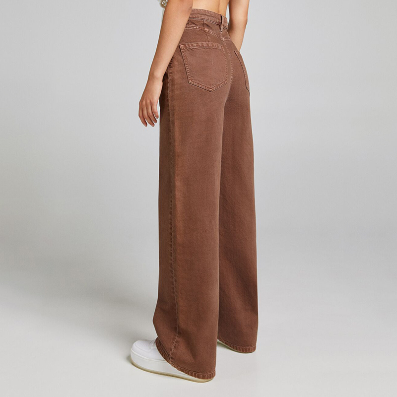 Flowy twill wide-leg trousers