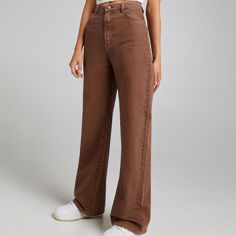 Flowy twill wide-leg trousers