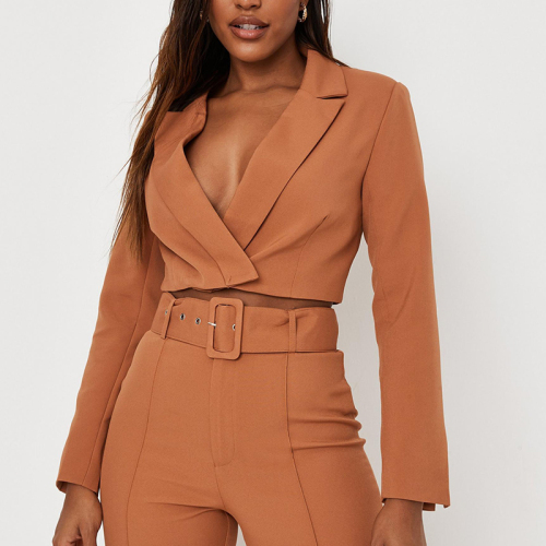 Petite camel tailored cropped blazer