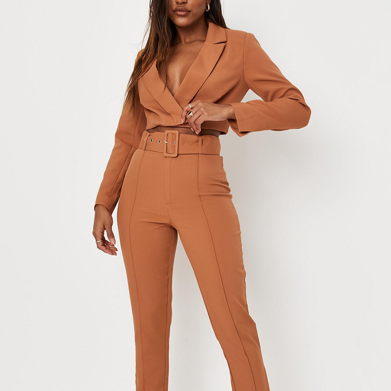 Petite camel tailored cropped blazer