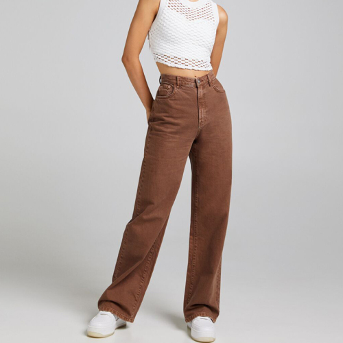 Flowy twill wide-leg trousers