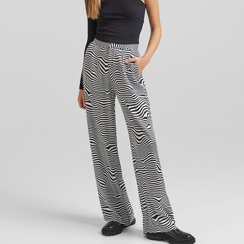 Zebra print wide-leg trousers