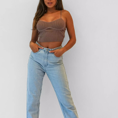 Mocha rib strappy bust detail knit crop top
