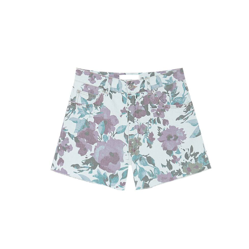 Floral denim shorts
