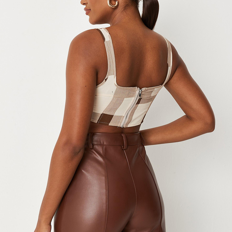 Brown check corset top