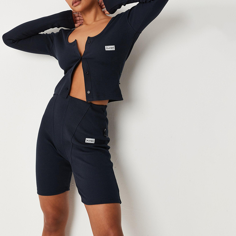 Rib crop and cycling shorts loungewear set