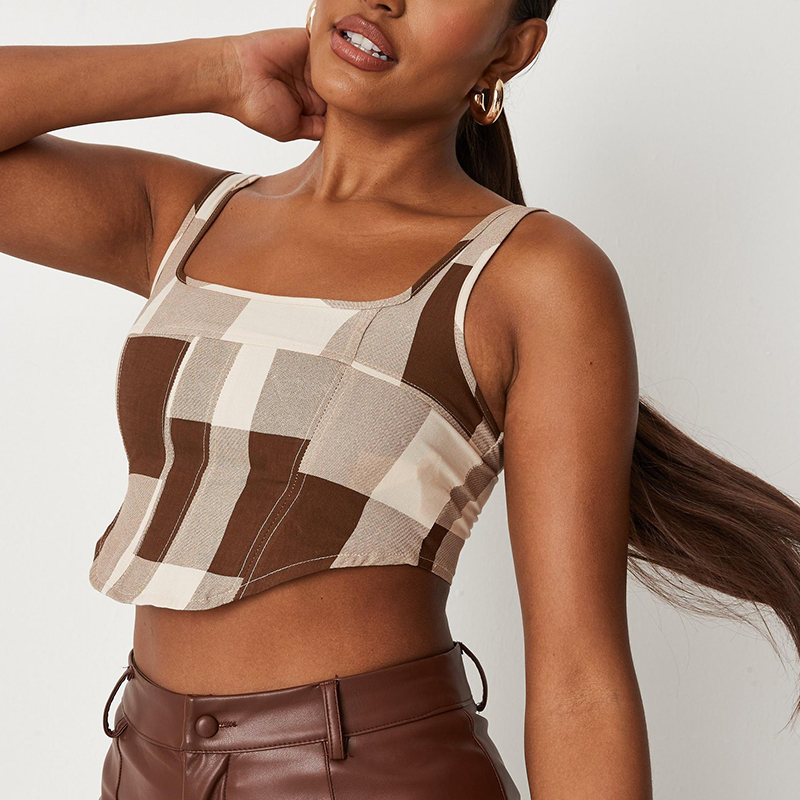 Brown check corset top