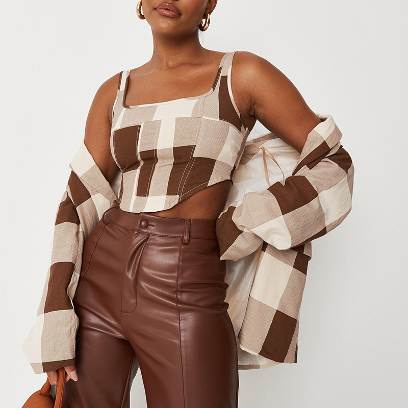 Brown check corset top