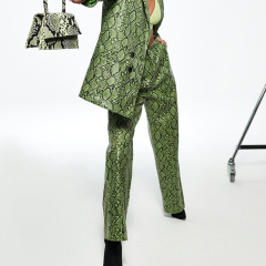 Green snake print wide leg trousers