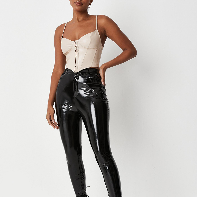 Cream leather cami corset top