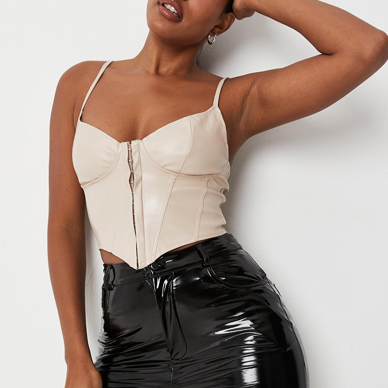 Cream leather cami corset top