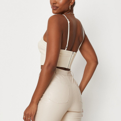 Cream mesh leather corset top