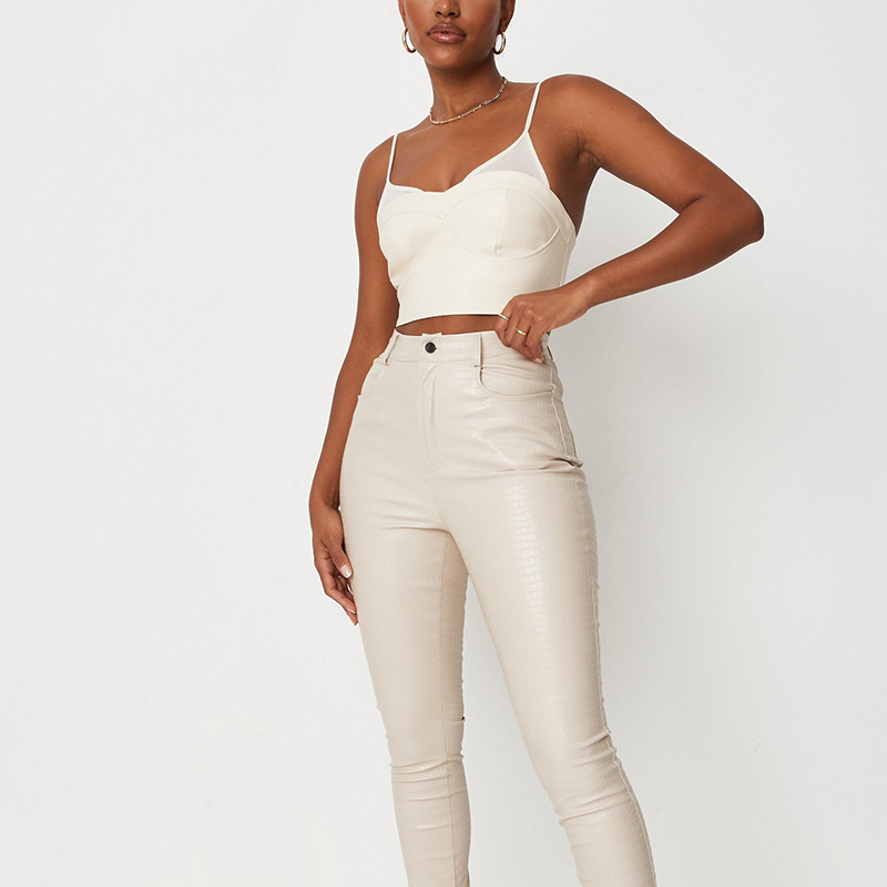 Cream mesh leather corset top