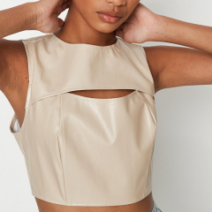 Cream cut out crop vest top