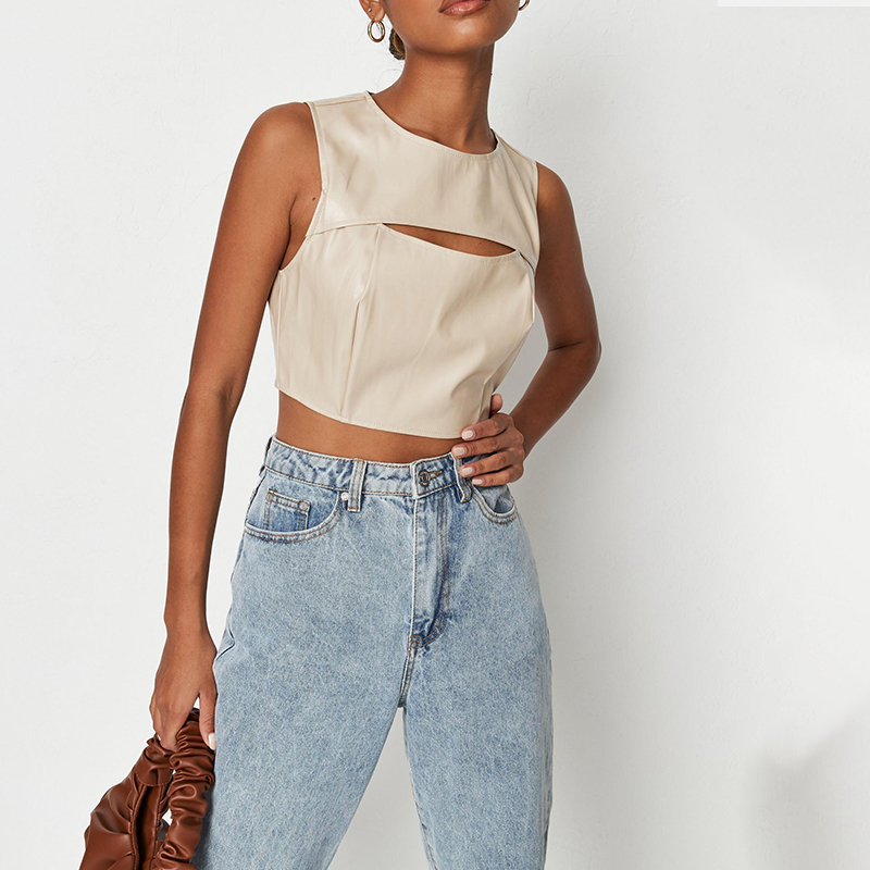 Cream cut out crop vest top