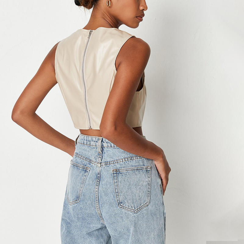 Cream cut out crop vest top
