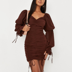 Chiffon overlay puff sleeve mini dress